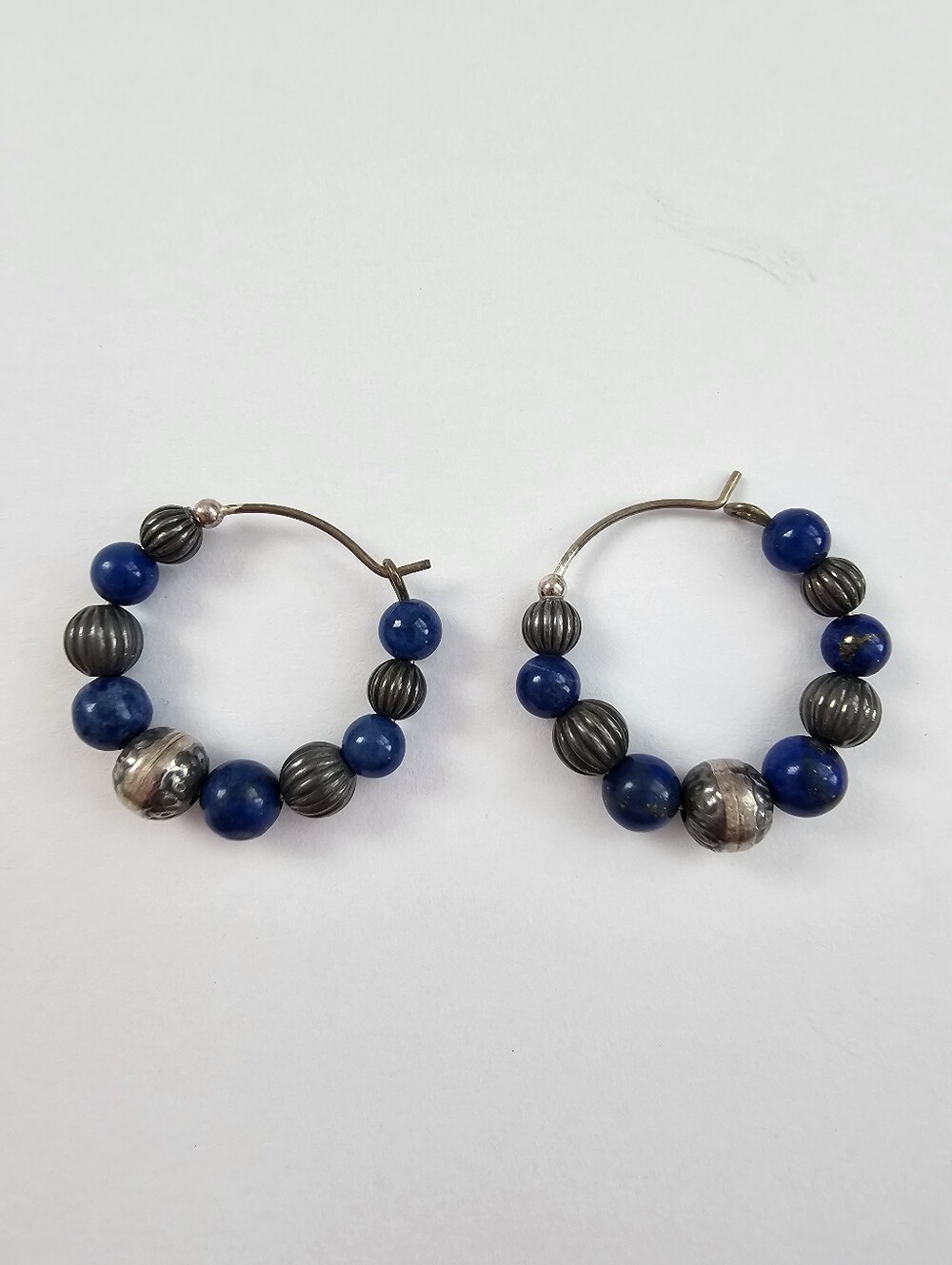 Sterling Silver & Lapis Lazuli Beaded Hoop Earrings​